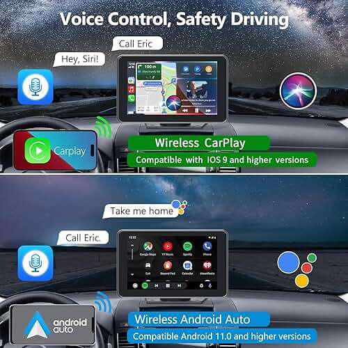 Carplay Screen for Car with Apple CarPlay/Android Auto, 7" Wireless Car Stereo, Portable Touchscreen Car Radio with Bluetooth, Backup Camera, GPS Navigation, Mirror Link,Multimedia Player All Vehicles - Image 4