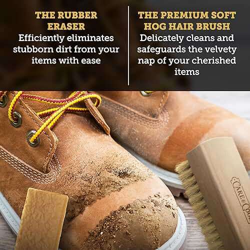 Care & Cool Suede and Nubuck Cleaning Premium 100% Hog Hair Brush 3.94"x1.38" and Rubber Eraser - Gentle Cleaning, Nap Restoration - Ideal for Suede, Nubuck, Velvet, Leather, Canvas, Knit - Image 3