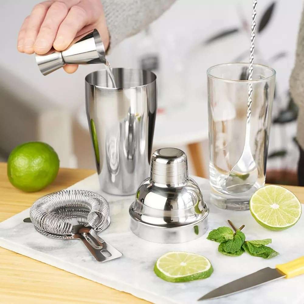 ZPUFAW 6-Piece Cocktail Shaker Set 24oz Shaker Strainer Muddler Jigger Mixing Spoon Pour Spout Bartender Kit Stainless Steel Bar Set Housewarming Gift - Image 2
