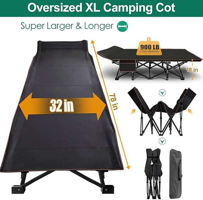 LILYPELLE Oversized XXL Folding Camping Cot, 78" L x 32" W x 18" H Heavy Duty Sleeping Cots with Carry Bag, Double Layer Oxford Portable Travel Camp Cots for Home, Office Nap and Outdoor Beach - Image 6