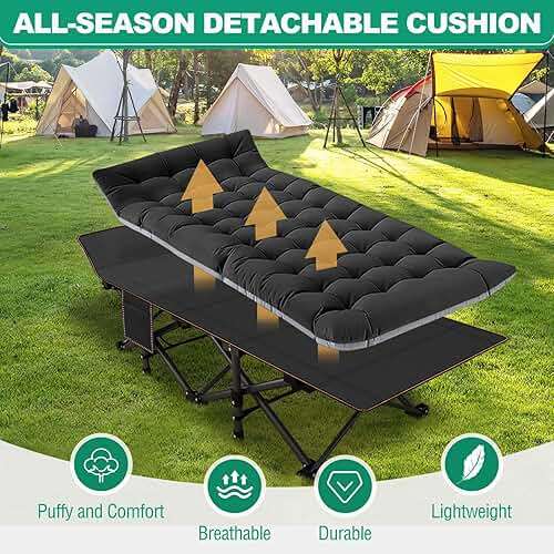 LILYPELLE Oversized XXL Folding Camping Cot, 78" L x 32" W x 18" H Heavy Duty Sleeping Cots with Carry Bag, Double Layer Oxford Portable Travel Camp Cots for Home, Office Nap and Outdoor Beach - Image 7