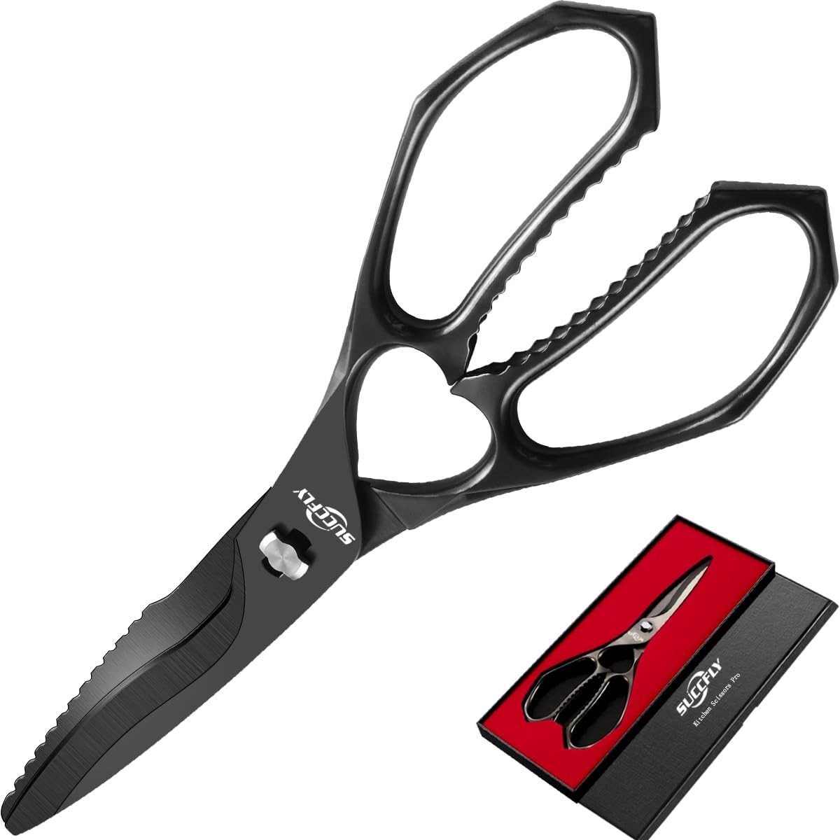 SUCCFLY Kitchen Scissors for Food,Premium Kitchen Shears Heavy Duty,8.8″Ultra Sharp Meat Scissors Detachable Blade,All Steel Poultry Shears Black Titanium Plated,Anti-Slip Cooking Scissor All Purpose - Product Image