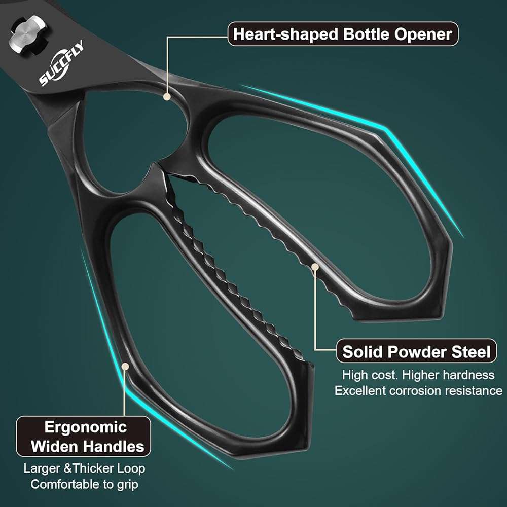 SUCCFLY Kitchen Scissors for Food,Premium Kitchen Shears Heavy Duty,8.8″Ultra Sharp Meat Scissors Detachable Blade,All Steel Poultry Shears Black Titanium Plated,Anti-Slip Cooking Scissor All Purpose - Image 4