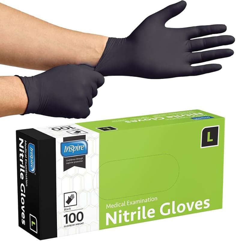 Inspire Black Nitrile Disposable Gloves | 4.5 Nitrile Disposable Safety Medical Cooking Cleaning Gloves - Product Image