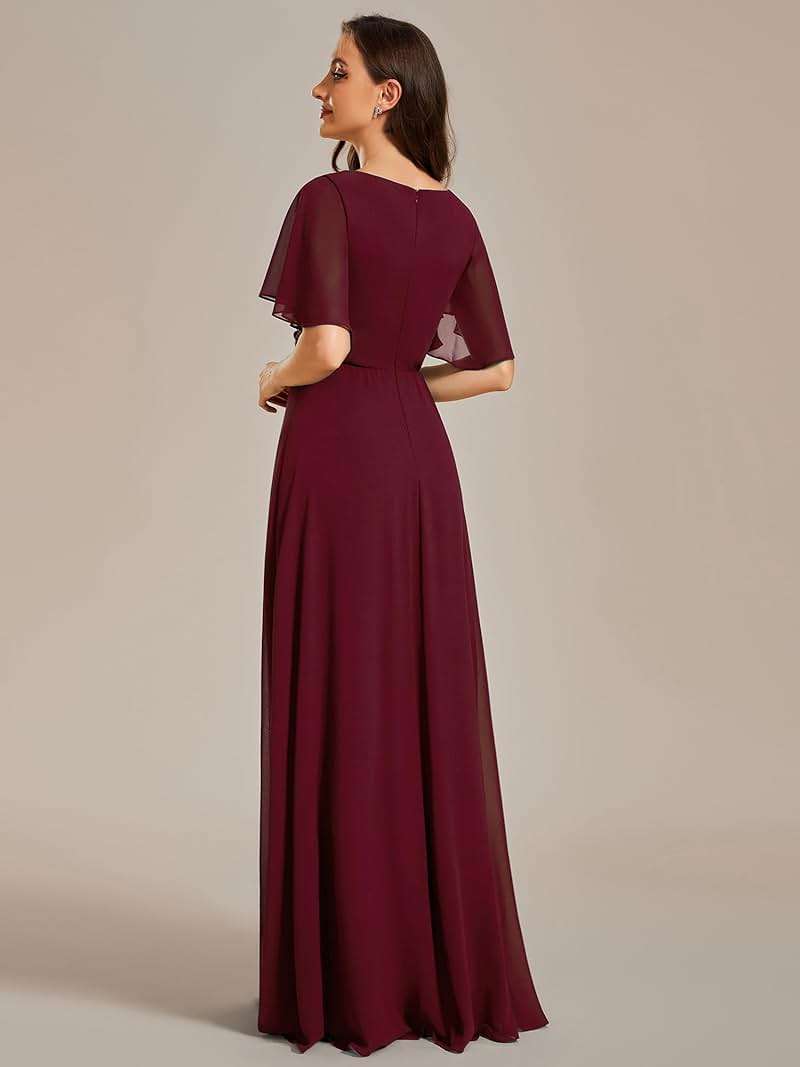 Ever-Pretty Women's Chiffon V-Neck Mother of Bride Dresses A-Line Ruched Short Sleeves Appliques Bridesmaid Dress Formal Gown - Image 2