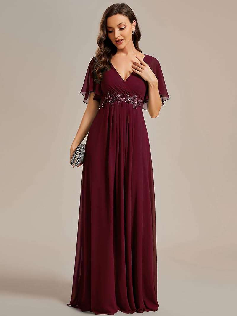 Ever-Pretty Women's Chiffon V-Neck Mother of Bride Dresses A-Line Ruched Short Sleeves Appliques Bridesmaid Dress Formal Gown - Image 4