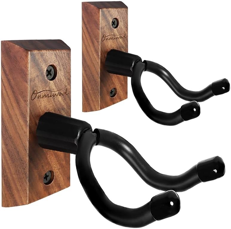 Ukulele Wall Mount Hanger 2 Pack, Black Walnut Wood U-Shaped Ukulele Holder Hanger, Ukulele Wall Mount Hook for Ukulele Banjo Mandolin Concert Pineapple Soprano Tenor and Baritone - Product Image