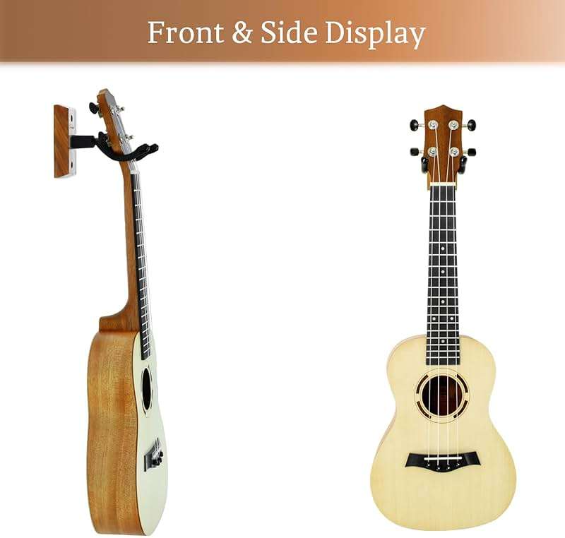 Ukulele Wall Mount Hanger 2 Pack, Black Walnut Wood U-Shaped Ukulele Holder Hanger, Ukulele Wall Mount Hook for Ukulele Banjo Mandolin Concert Pineapple Soprano Tenor and Baritone - Image 4