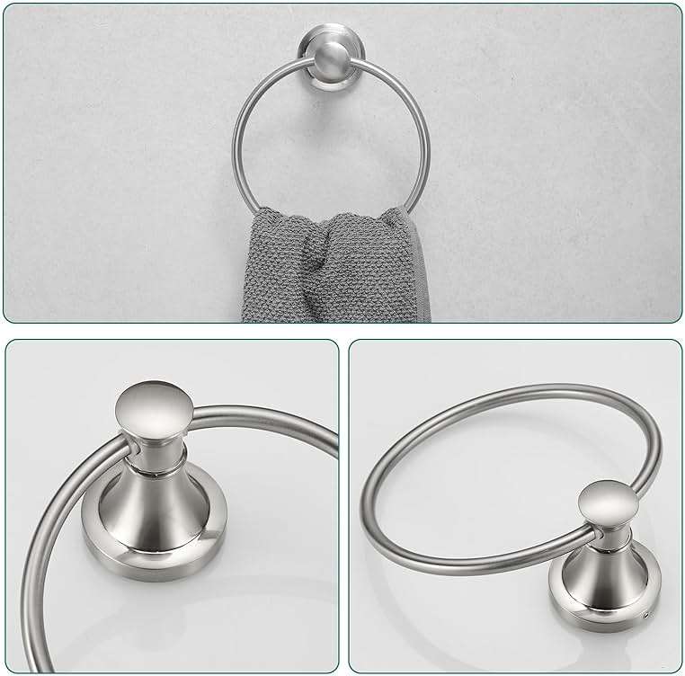 Hoimpro Brushed Nickel 4-Piece Bathroom Bath Set, Wall Mount Bathroom Hardware Fixture (Adjustable Towel Bar Rack, Towel Ring Holder, Paper Towel Holder, Double Towel Hook), Bathroom Accessories - Image 5