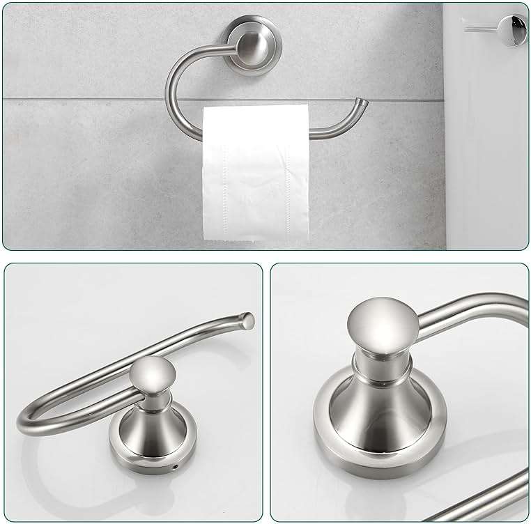 Hoimpro Brushed Nickel 4-Piece Bathroom Bath Set, Wall Mount Bathroom Hardware Fixture (Adjustable Towel Bar Rack, Towel Ring Holder, Paper Towel Holder, Double Towel Hook), Bathroom Accessories - Image 6