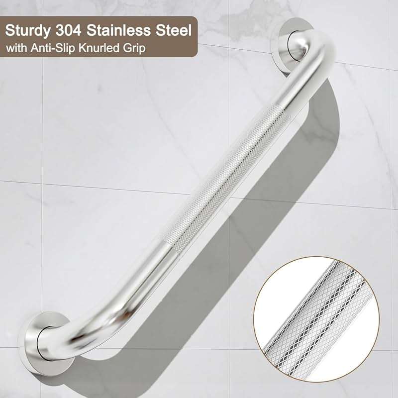 FANHAO 2 Pack Shower Grab Bar, 16 Inch Stainless Steel Bathroom Grab Bar with Anti-Slip Knurled Grip, Heavy Duty Shower Handle Bath Handle, Safety Bars for Elderly or Handicapped (Brushed) - Image 4