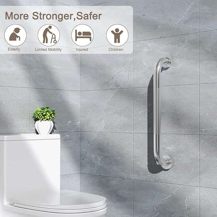 FANHAO 2 Pack Shower Grab Bar, 16 Inch Stainless Steel Bathroom Grab Bar with Anti-Slip Knurled Grip, Heavy Duty Shower Handle Bath Handle, Safety Bars for Elderly or Handicapped (Brushed) - Image 6
