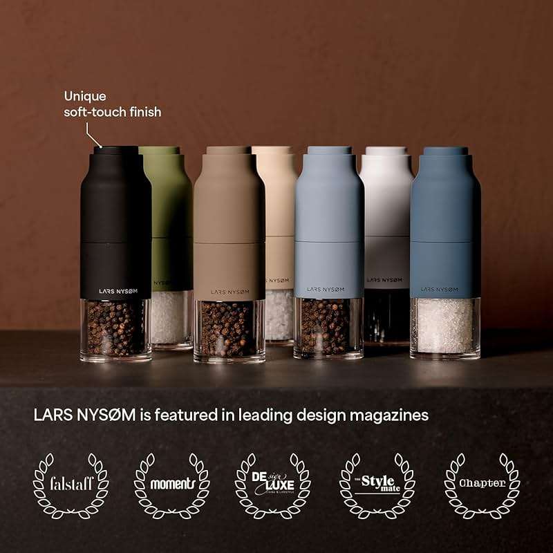 LARS NYSØM Salt and Pepper Grinder Set, Stainless Steel Manual Salt and Pepper Mills, Adjustable Ceramic Grinder, Design Spice Shakers (Brown/Beige) - Image 5