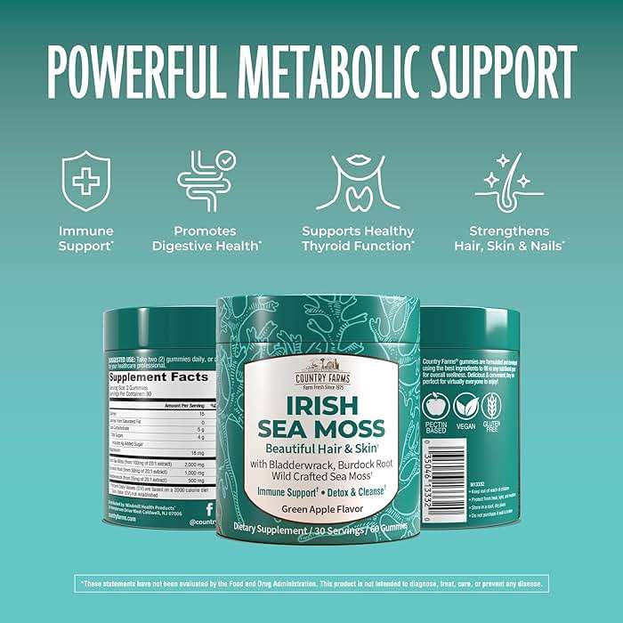 COUNTRY FARMS Irish Sea Moss Gummies, 2000mg Irish Moss, Burdock Root, Bladderwrack for Immune Support, Promotes Digestive Health, Skin and Hair Support, Pectin Based, Vegan, Gluten Free, Green Apple - Image 4