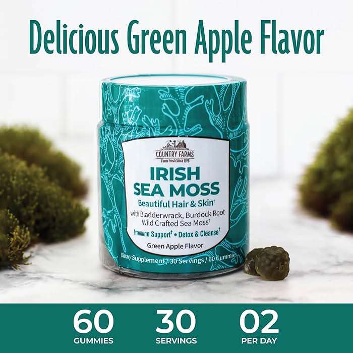 COUNTRY FARMS Irish Sea Moss Gummies, 2000mg Irish Moss, Burdock Root, Bladderwrack for Immune Support, Promotes Digestive Health, Skin and Hair Support, Pectin Based, Vegan, Gluten Free, Green Apple - Image 6