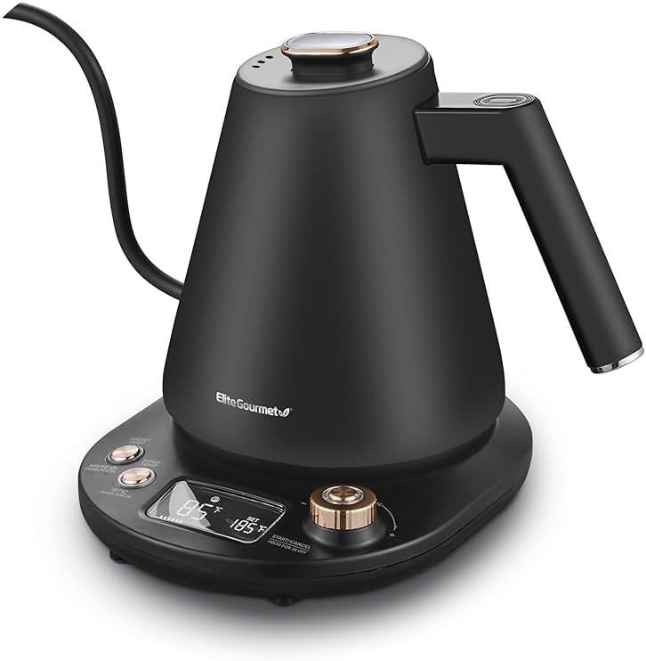 Elite Gourmet EKT3001 1L Digital Water Kettle, 304 Stainless Steel Interior, Programmed Temperatures, Keep Warm Function, Cordless, 360° Base, Auto Off & Audible Indicator, Matte Black - Product Image