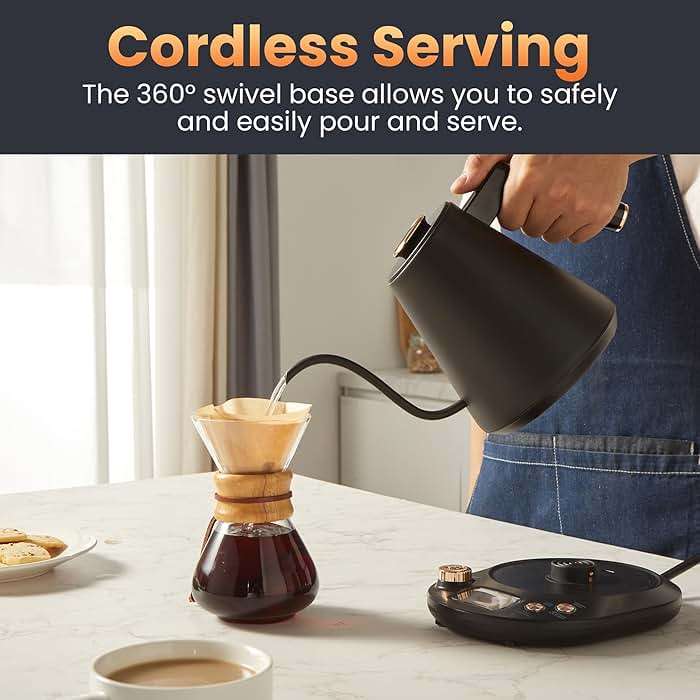 Elite Gourmet EKT3001 1L Digital Water Kettle, 304 Stainless Steel Interior, Programmed Temperatures, Keep Warm Function, Cordless, 360° Base, Auto Off & Audible Indicator, Matte Black - Image 4