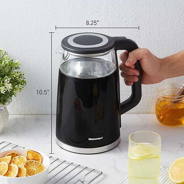 Elite Gourmet 1.7L Dual Wall Cool Touch Electric Tea Kettle, Borosilicate Glass, 304 Stainless Steel Interior, Programmed Digital Touchscreen, Keep Warm, Auto Off & Audible Indicator, Black - Image 3