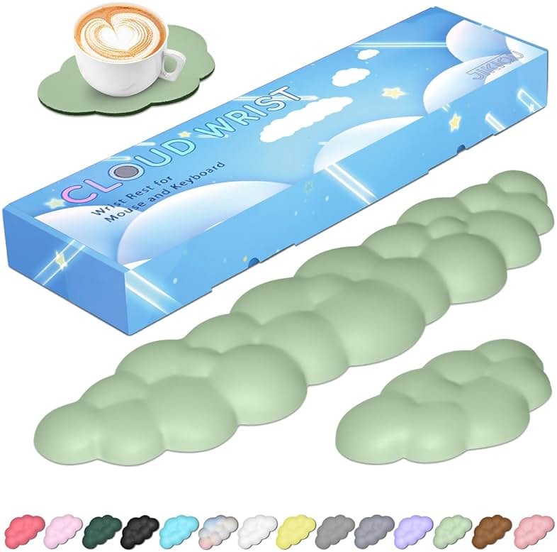 JIKIOU Upgrade Leather Cloud Keyboard Wrist Rest, Cloud Wrist Rest with Non-Slip PU Base, Comfortable Memory Foam Wrist Rest for Computer Laptop Mac Gaming Office and Pain Relief Christmas Wish Gift - Product Image