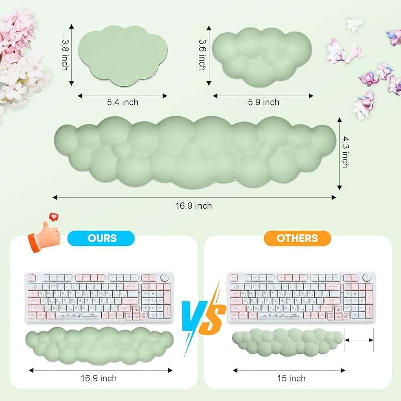 JIKIOU Upgrade Leather Cloud Keyboard Wrist Rest, Cloud Wrist Rest with Non-Slip PU Base, Comfortable Memory Foam Wrist Rest for Computer Laptop Mac Gaming Office and Pain Relief Christmas Wish Gift - Image 3