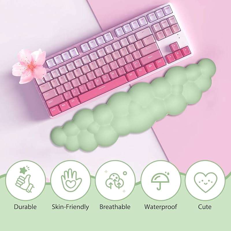 JIKIOU Upgrade Leather Cloud Keyboard Wrist Rest, Cloud Wrist Rest with Non-Slip PU Base, Comfortable Memory Foam Wrist Rest for Computer Laptop Mac Gaming Office and Pain Relief Christmas Wish Gift - Image 4