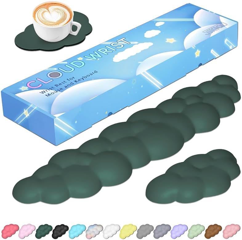 JIKIOU Upgrade Leather Cloud Keyboard Wrist Rest, Cloud Wrist Rest with Non-Slip PU Base, Comfortable Memory Foam Wrist Rest for Computer Laptop Mac Gaming Office and Pain Relief Christmas Wish Gift - Product Image