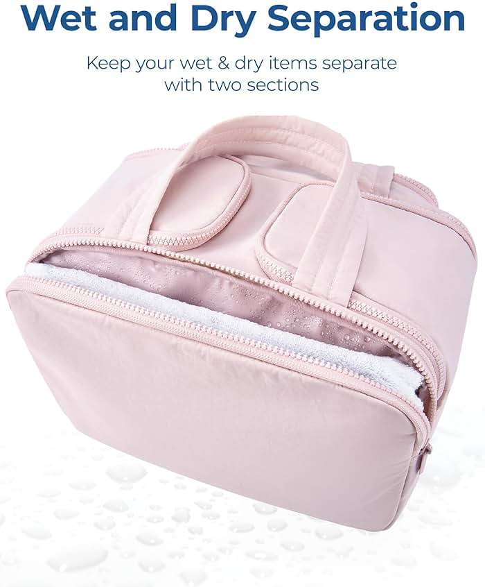 BAGSMART Travel Toiletry Bag, Crush Toiletry Bag for Women, Wide-open Puffy Toiletry Bags for Traveling, Large Travel Cosmetic Makeup Bag Organizer for Accessories,Toiletrie, Pink - Image 6