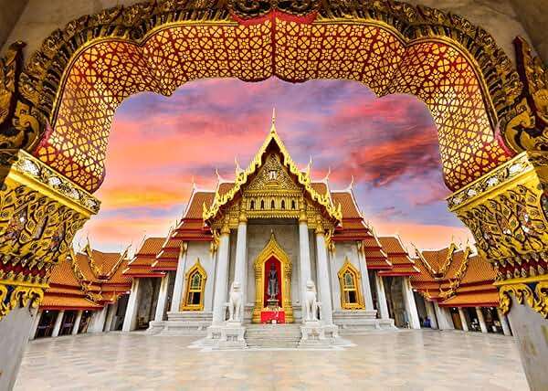 Loccor 7x5ft Fabric Thailand Marble Temple Backdrop for Photography Bangkok Indian Style Marble Temple Thailand Landmark Architecture Background Asian Temple Buddhist Backdrop Photo Studio Props - Image 1