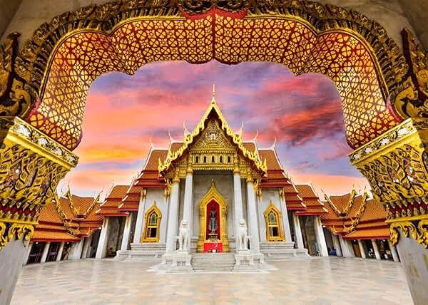 Loccor 7x5ft Fabric Thailand Marble Temple Backdrop for Photography Bangkok Indian Style Marble Temple Thailand Landmark Architecture Background Asian Temple Buddhist Backdrop Photo Studio Props - Product Image