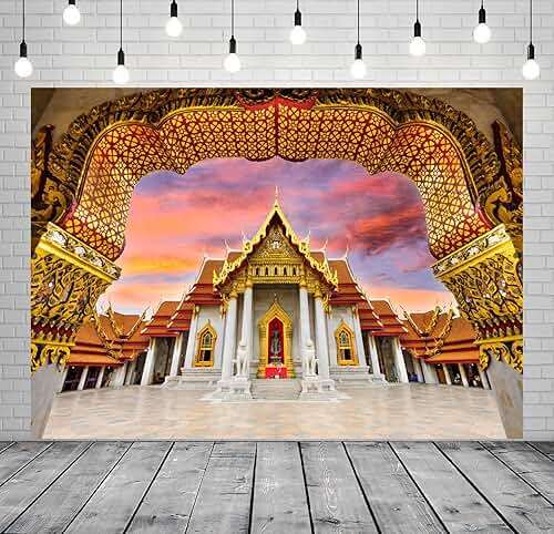 Loccor 7x5ft Fabric Thailand Marble Temple Backdrop for Photography Bangkok Indian Style Marble Temple Thailand Landmark Architecture Background Asian Temple Buddhist Backdrop Photo Studio Props - Image 2