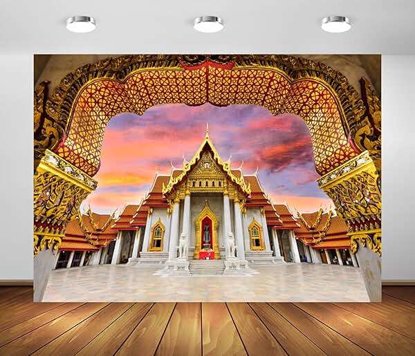Loccor 7x5ft Fabric Thailand Marble Temple Backdrop for Photography Bangkok Indian Style Marble Temple Thailand Landmark Architecture Background Asian Temple Buddhist Backdrop Photo Studio Props - Image 3