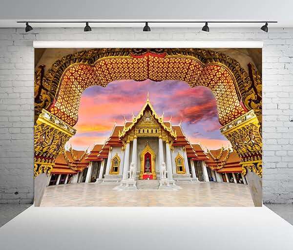 Loccor 7x5ft Fabric Thailand Marble Temple Backdrop for Photography Bangkok Indian Style Marble Temple Thailand Landmark Architecture Background Asian Temple Buddhist Backdrop Photo Studio Props - Image 4