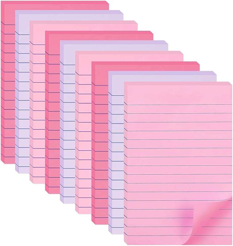 9 Pack Lined Sticky Notes 4X6 in Post Sticky Notes with Lines, Large Ruled Post Sticky Colorful Super Sticking Power Memo Pads Strong Adhesive (Pink Themed) - Image 1