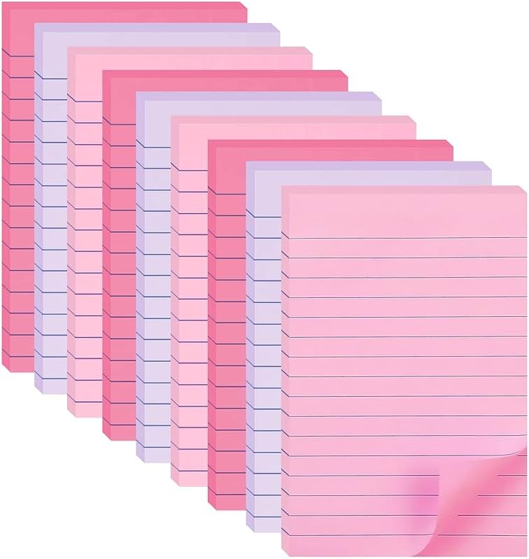 9 Pack Lined Sticky Notes 4X6 in Post Sticky Notes with Lines, Large Ruled Post Sticky Colorful Super Sticking Power Memo Pads Strong Adhesive (Pink Themed) - Product Image