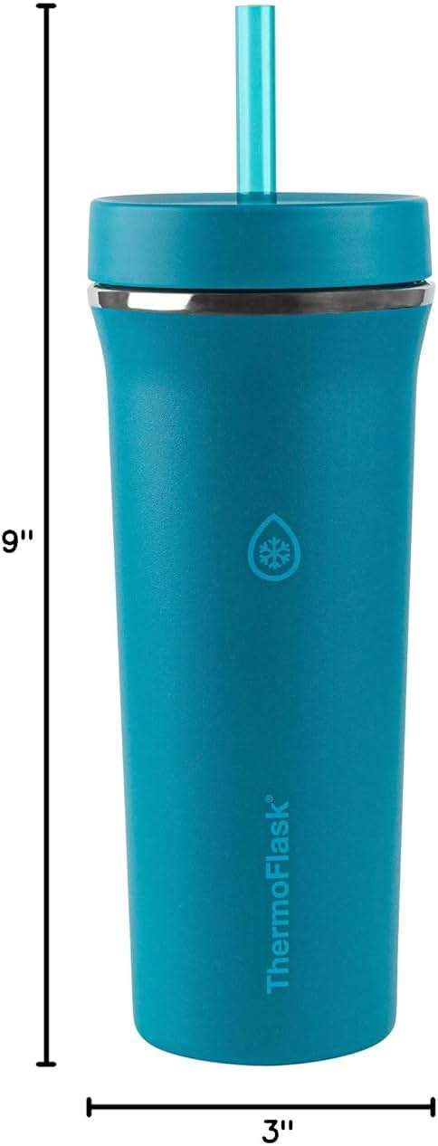 ThermoFlask Premium Quality Double Wall Insulated Stainless Steel Tumbler with Handle and Straw Lid, 32 Ounce, 2-Pack, Crystal Teal/Circular Grey - Image 2