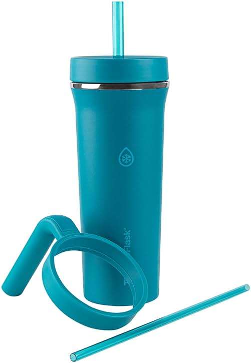 ThermoFlask Premium Quality Double Wall Insulated Stainless Steel Tumbler with Handle and Straw Lid, 32 Ounce, 2-Pack, Crystal Teal/Circular Grey - Image 4