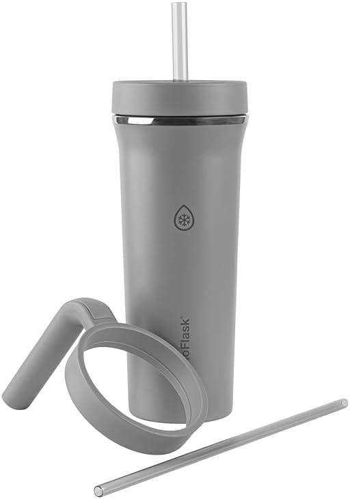 ThermoFlask Premium Quality Double Wall Insulated Stainless Steel Tumbler with Handle and Straw Lid, 32 Ounce, 2-Pack, Crystal Teal/Circular Grey - Image 5