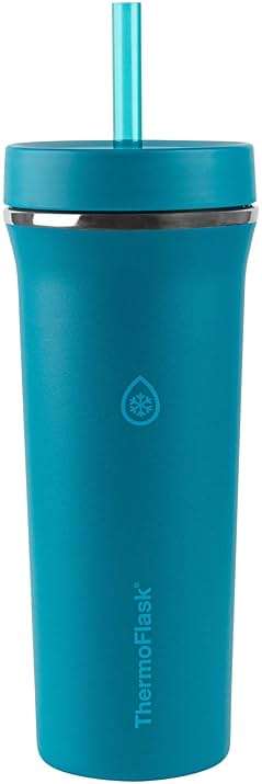 ThermoFlask Premium Quality Double Wall Insulated Stainless Steel Tumbler with Handle and Straw Lid, 32 Ounce, 2-Pack, Crystal Teal/Circular Grey - Image 6
