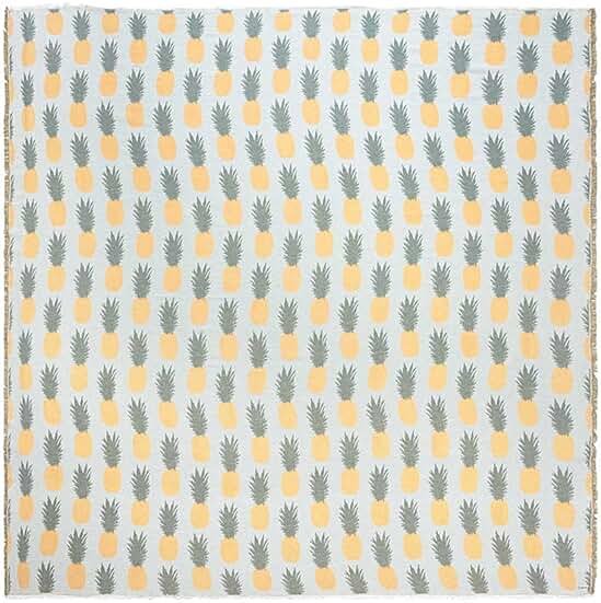 Sand Cloud Extra Large King-Size Turkish Blanket & Comforter (Pineapple Party) - 100% Organic Turkish Cotton & Jacquard Weave with Fringe Tassels - Soft, Comfy & Cozy Throw & Beach Blanket - 90" x 90" - Product Image
