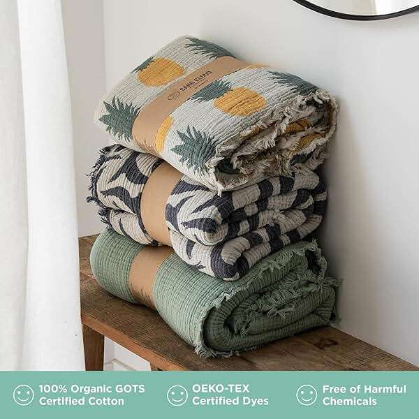 Sand Cloud Extra Large King-Size Turkish Blanket & Comforter (Pineapple Party) - 100% Organic Turkish Cotton & Jacquard Weave with Fringe Tassels - Soft, Comfy & Cozy Throw & Beach Blanket - 90" x 90" - Image 5