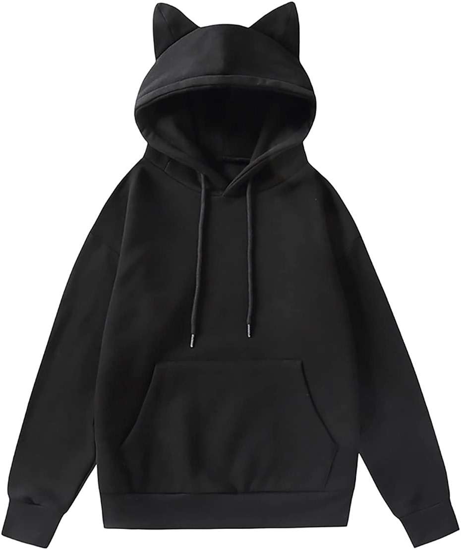 Hoodie with Ears Cat Hoodie with Ears with Cat Ears Sweatshirts for Women Hoodie Pullover Loose Fit Cute Hooded - Image 1
