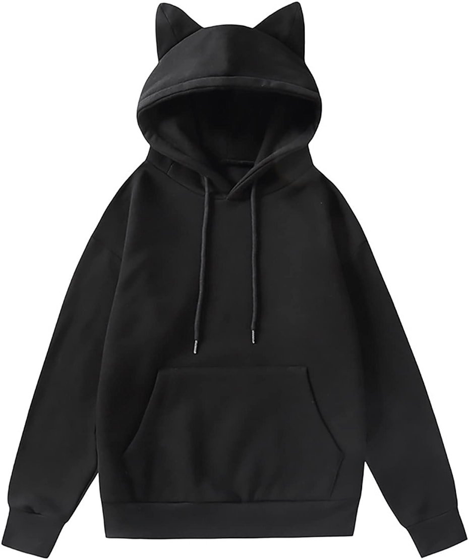 Hoodie with Ears Cat Hoodie with Ears with Cat Ears Sweatshirts for Women Hoodie Pullover Loose Fit Cute Hooded - Product Image