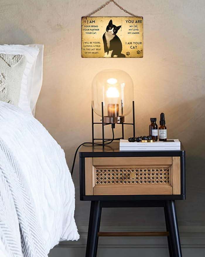 ALKB Vintage Metal Cat Sign - "I Am Your Friend, Your Partner, Your Cat" - 8"x12" Retro Metal Wall Decor for Cat Lovers, Pet Themed Gift with Paw Prints. - Image 2