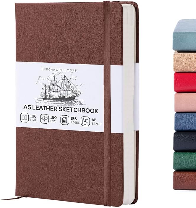 Beechmore Books A5 Mixed Media Sketchbook - 5.8"x8.3" Hardcover Lay-Flat Art Journal, 160 GSM / 98 lb Professional Perforated Paper, Gift Box, for Drawing, Ink and Light Watercolor - Product Image