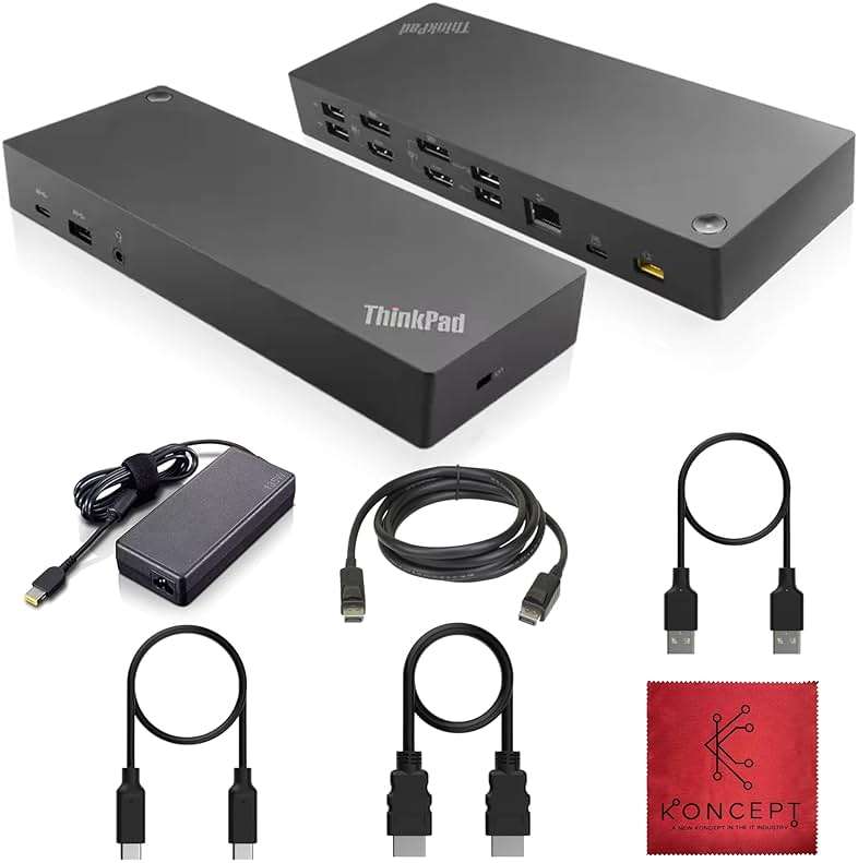 40AF0135US Lenovo Docking Station Dual Monitor Hybrid USB-C with USB-A - Thinkpad Dock with 135W, HDMI & DisplayPort Cable (40AF0135US) - Image 1
