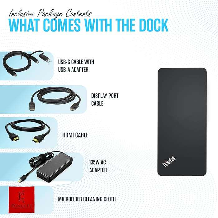 40AF0135US Lenovo Docking Station Dual Monitor Hybrid USB-C with USB-A - Thinkpad Dock with 135W, HDMI & DisplayPort Cable (40AF0135US) - Image 2