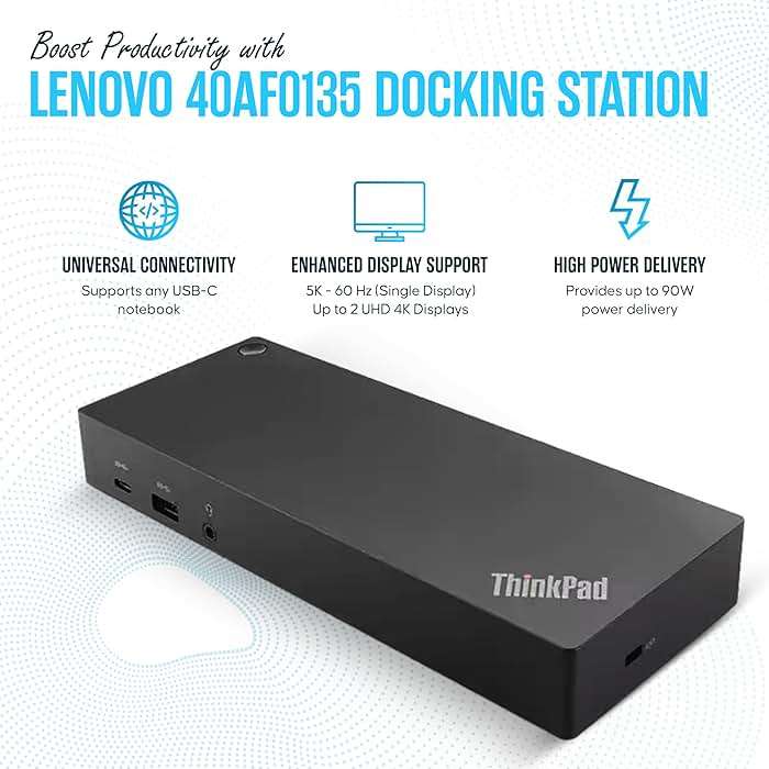 40AF0135US Lenovo Docking Station Dual Monitor Hybrid USB-C with USB-A - Thinkpad Dock with 135W, HDMI & DisplayPort Cable (40AF0135US) - Image 4