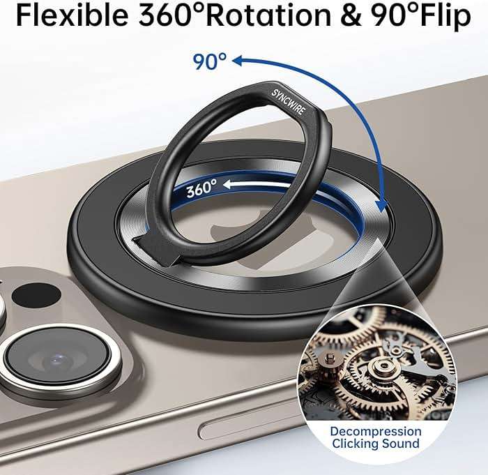 SYNCWIRE Magnetic Phone Ring Holder for MagSafe, 360° Rotation Cell Phone Grip Stand Finger Ring Kickstand Two-Sided Magnet Compatible with iPhone 17 Pro Max 16 15 14 13 12 MagSafe Accessories - Image 2