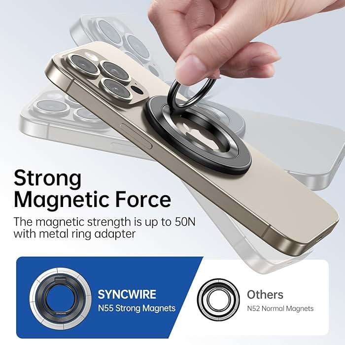 SYNCWIRE Magnetic Phone Ring Holder for MagSafe, 360° Rotation Cell Phone Grip Stand Finger Ring Kickstand Two-Sided Magnet Compatible with iPhone 17 Pro Max 16 15 14 13 12 MagSafe Accessories - Image 5