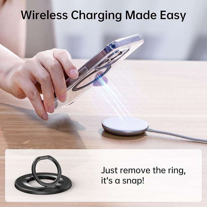 SYNCWIRE Magnetic Phone Ring Holder for MagSafe, 360° Rotation Cell Phone Grip Stand Finger Ring Kickstand Two-Sided Magnet Compatible with iPhone 17 Pro Max 16 15 14 13 12 MagSafe Accessories - Image 7